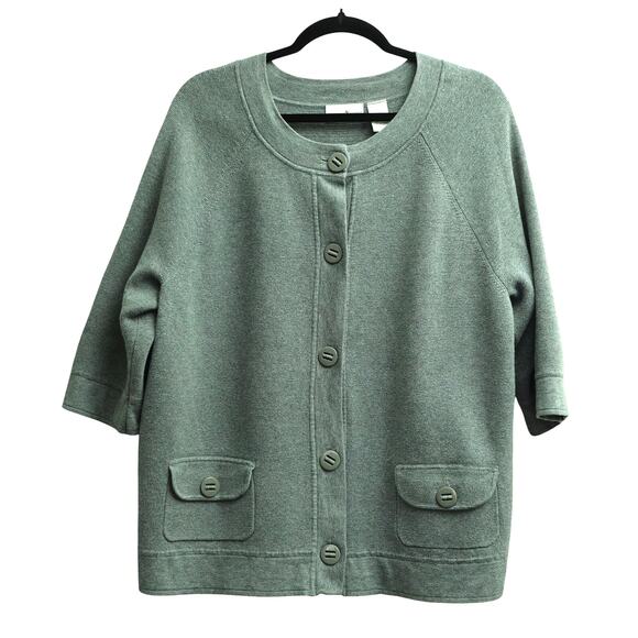 Preswick & Moore Womens Button-Up Cardigan 3/4 Sleeve Cotton Gray Plus Size 1X - Picture 2 of 9
